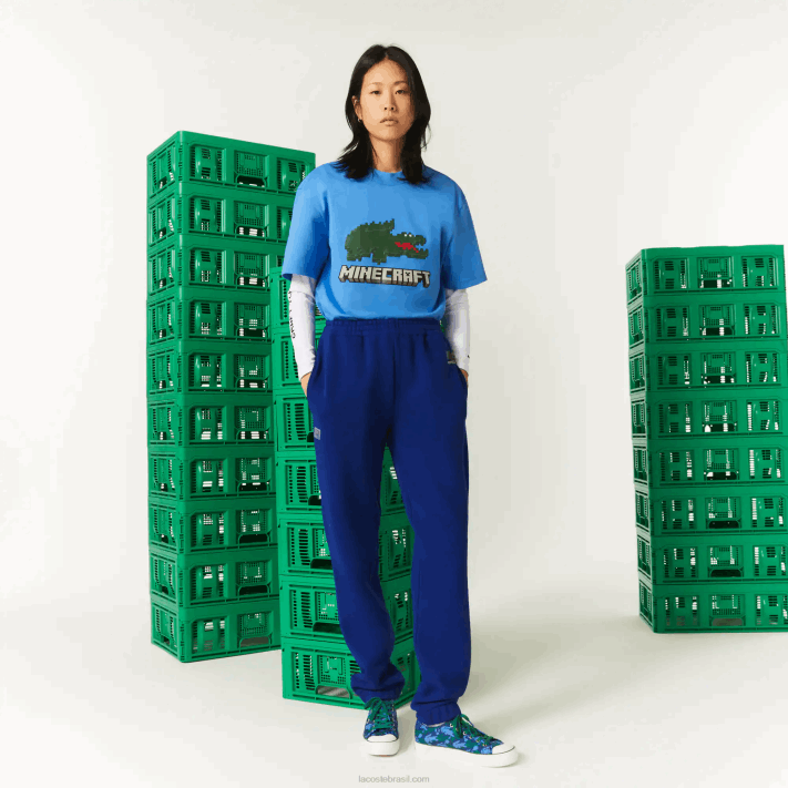 calça jogging de lã de algodão orgânico lacoste x minecraft homens bdm azul 88BL1174 - Image 6