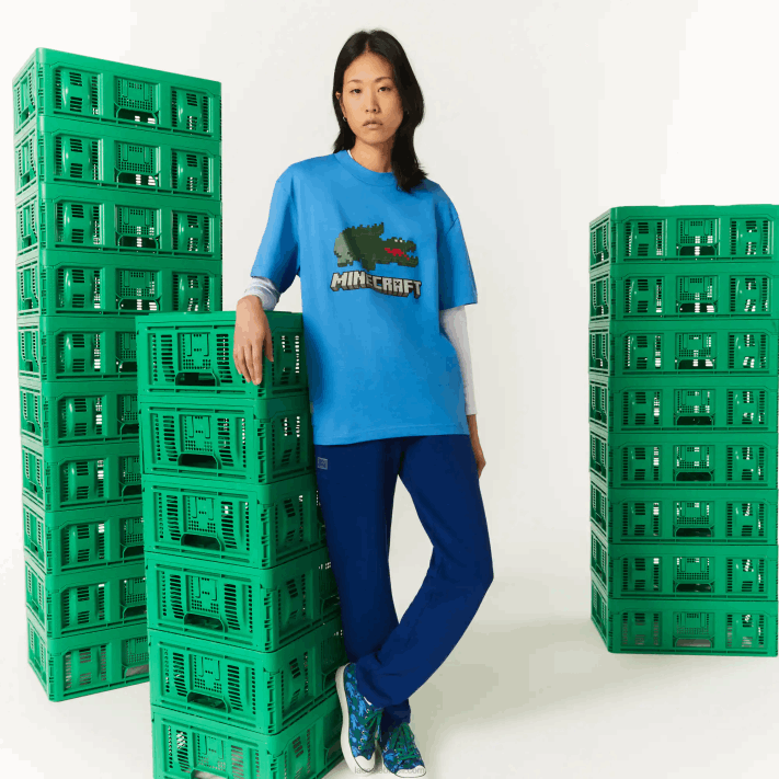 camiseta de algodão orgânico com estampa lacoste x minecraft mulheres azul l99 88BL881 - Image 2