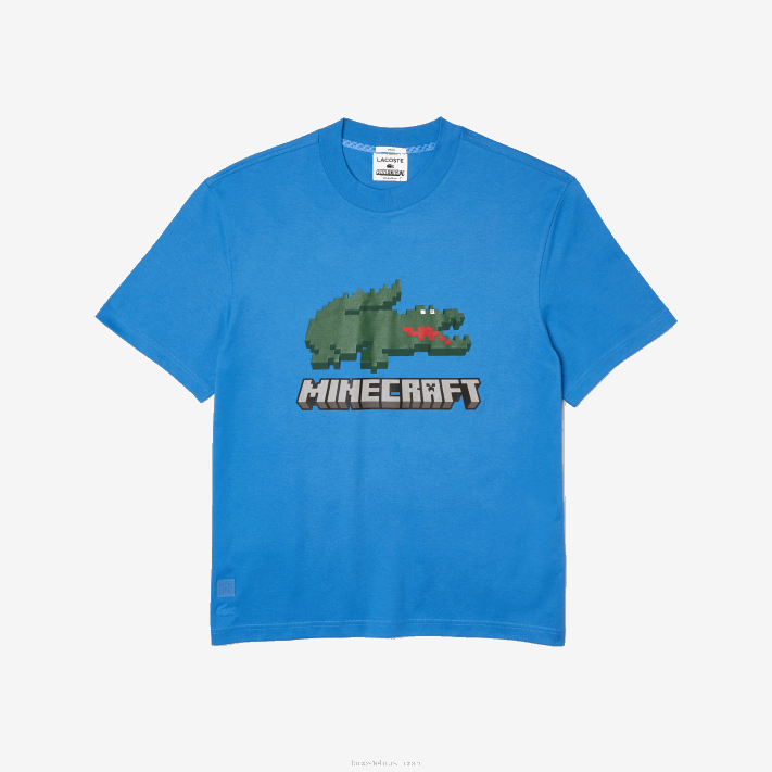 camiseta de algodão orgânico com estampa lacoste x minecraft mulheres azul l99 88BL881 - Image 4