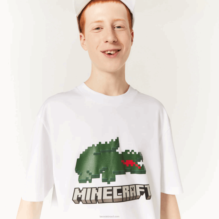 camiseta de algodão orgânico com estampa lacoste x minecraft mulheres branco 001 88BL880 - Image 2
