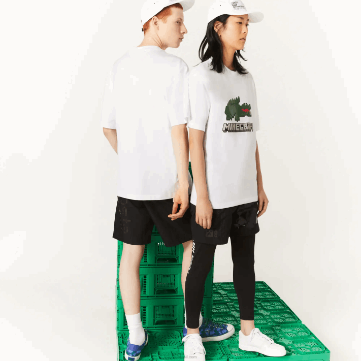 camiseta de algodão orgânico com estampa lacoste x minecraft mulheres branco 001 88BL880 - Image 3