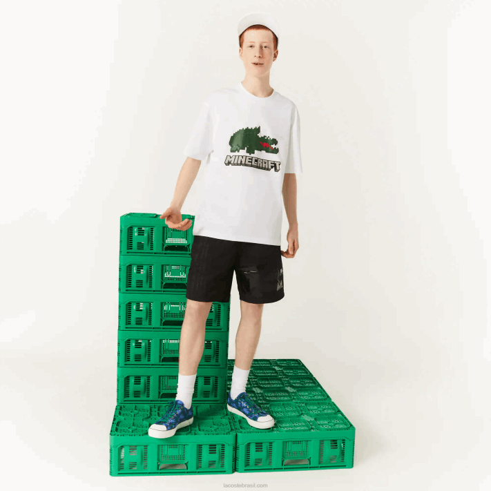 camiseta de algodão orgânico com estampa lacoste x minecraft mulheres branco 001 88BL880 - Image 5