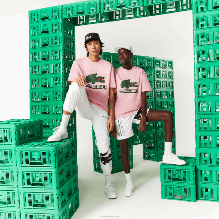 camiseta de algodão orgânico com estampa lacoste x minecraft mulheres rosa 7sy 88BL879 - Image 2