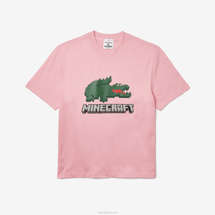 camiseta de algodão orgânico com estampa lacoste x minecraft mulheres rosa 7sy 88BL879 - Image 5