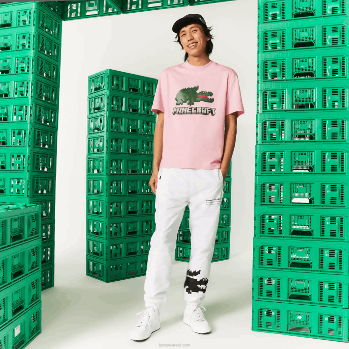camiseta de algodão orgânico com estampa lacoste x minecraft mulheres rosa 7sy 88BL879 - Image 6