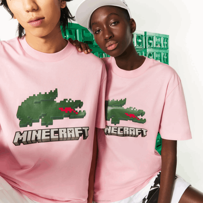 camiseta de algodão orgânico com estampa lacoste x minecraft mulheres rosa 7sy 88BL879 - Image 7