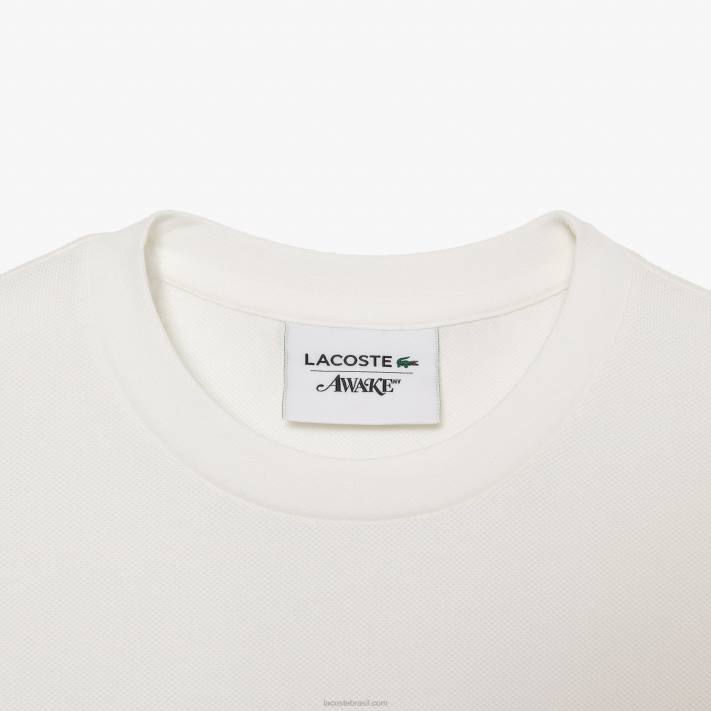 camiseta piquê de algodão com logo lacoste x wake ny homens branco 70v 88BL893 - Image 2