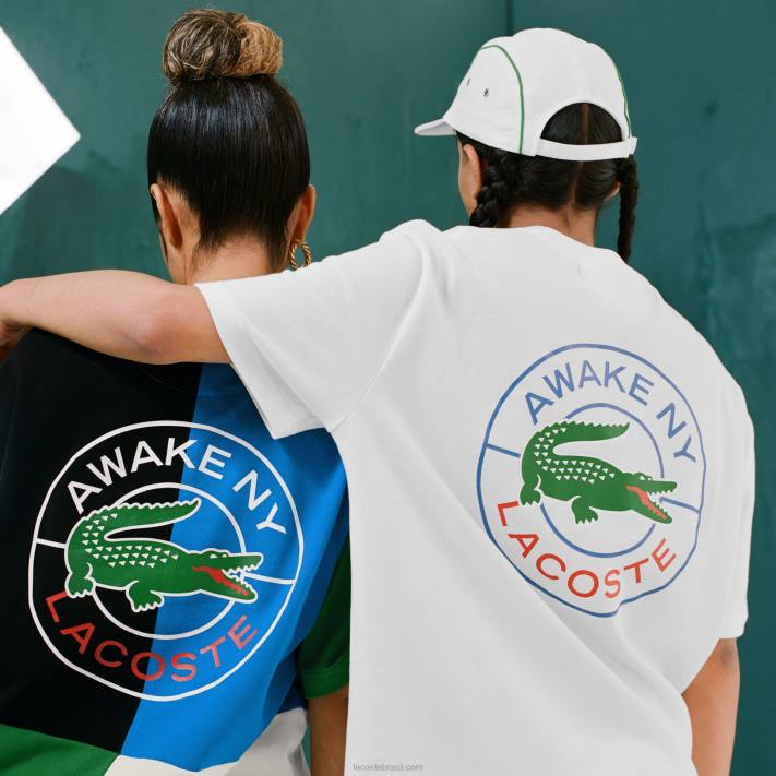 camiseta piquê de algodão com logo lacoste x wake ny homens branco 70v 88BL893 - Image 4