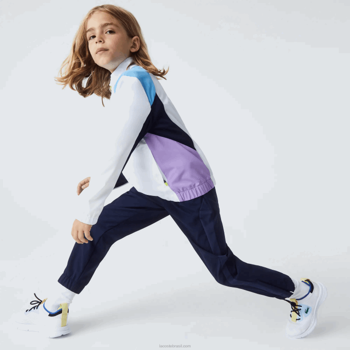 Lacoste agasalho esportivo color block para tênis crianças branco azul marinho roxo 6hu 88BL3185 - Image 2