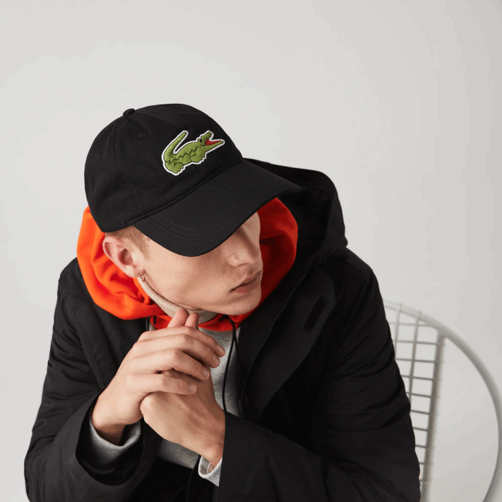 Lacoste alça contrastante e gorro oversized de algodão crocodilo homens preto 031 88BL2231 - Image 1