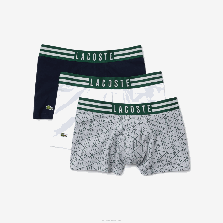 Lacoste baú de algodão com cintura listrada pacote com 3 homens chine cinza branco azul marinho tya 88BL1396 - Image 5
