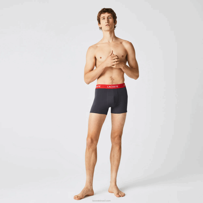 Lacoste baú de microfibra com cintura listrada pacote com 3 homens cinza escuro vermelho azul preto 8w3 88BL1528 - Image 2