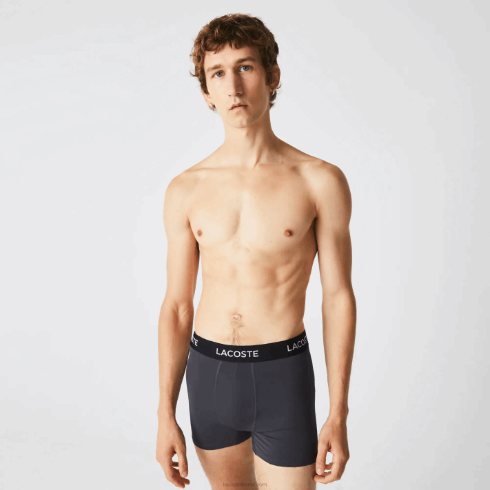 Lacoste baú de microfibra com cintura listrada pacote com 3 homens cinza escuro vermelho azul preto 8w3 88BL1528 - Image 6