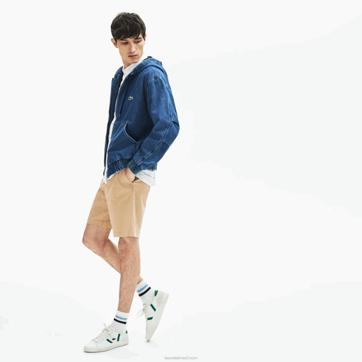 Lacoste bermuda de gabardine de algodão regular fit homens bege 02s 88BL1620 - Image 2