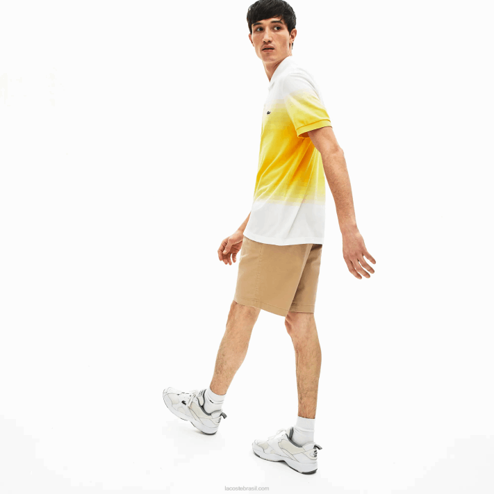 Lacoste bermuda de gabardine de algodão regular fit homens bege 02s 88BL1620 - Image 4