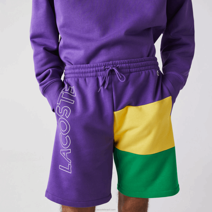 Lacoste bermuda de lã colorblock com letras homens roxo amarelo verde 1cv 88BL1560 - Image 2