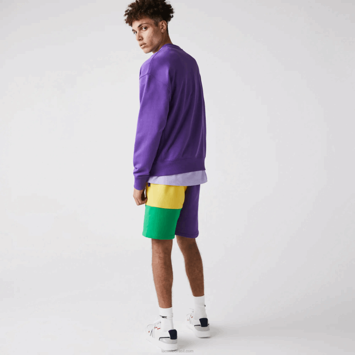 Lacoste bermuda de lã colorblock com letras homens roxo amarelo verde 1cv 88BL1560 - Image 3