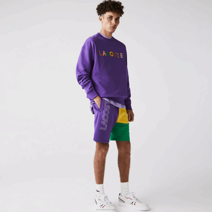 Lacoste bermuda de lã colorblock com letras homens roxo amarelo verde 1cv 88BL1560 - Image 5