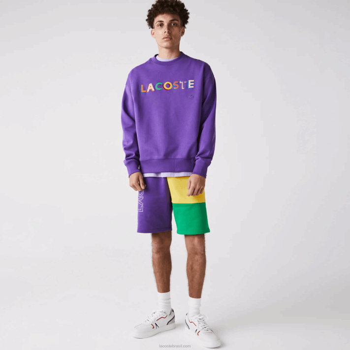 Lacoste bermuda de lã colorblock com letras homens roxo amarelo verde 1cv 88BL1560 - Image 1