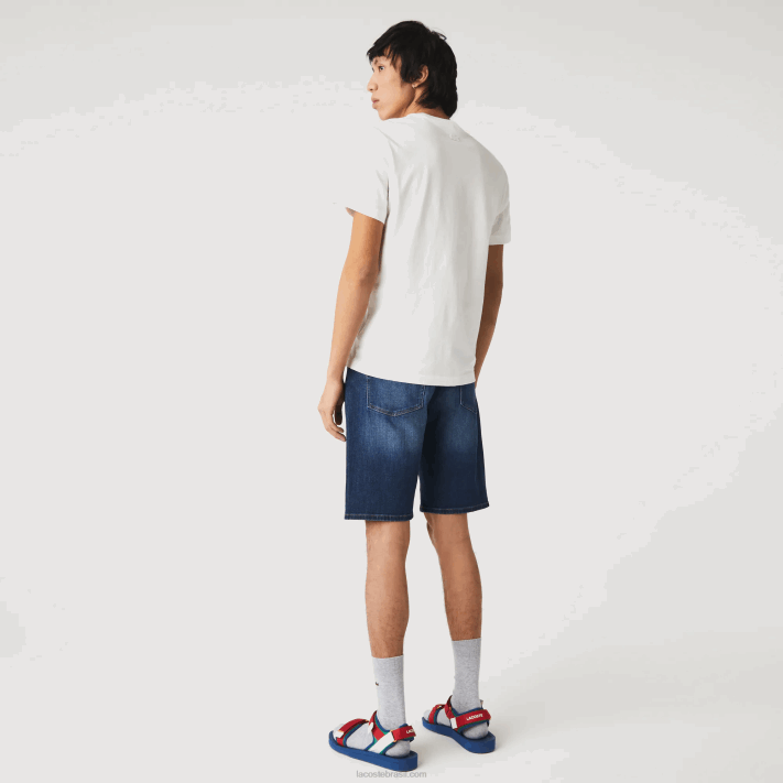 Lacoste bermuda jeans slim fit de algodão elástico homens azul mk9 88BL1644 - Image 3