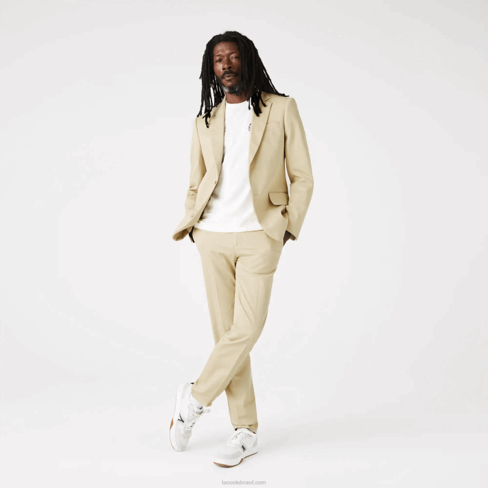 Lacoste Blazer plissado de algodão e linho homens anos 68 bege 88BL1305 - Image 2