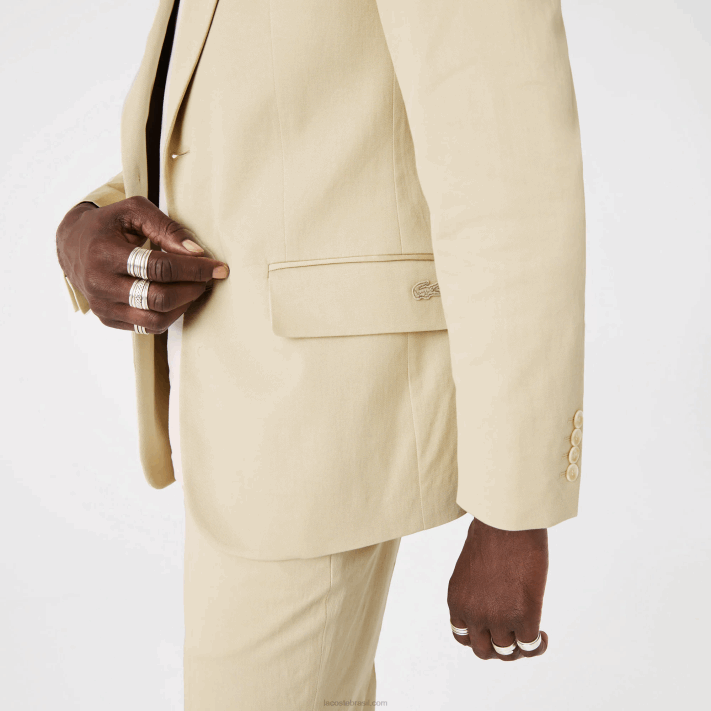 Lacoste Blazer plissado de algodão e linho homens anos 68 bege 88BL1305 - Image 6