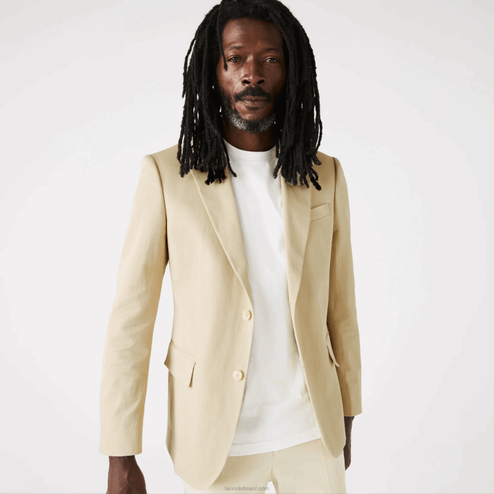 lacoste_blazer_plissado_de_algodao_e_linho_homens_anos_68_bege_88bl1305.png Lacoste Blazer plissado de algodão e linho homens anos 68 bege 88BL1305 - Image 1