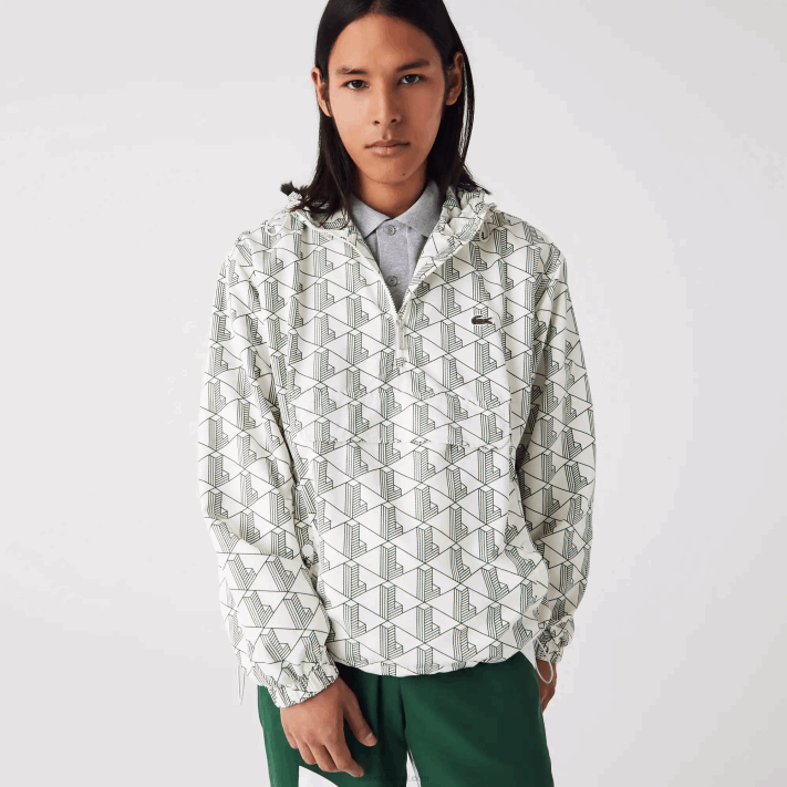 Lacoste blusão pulôver com estampa de monograma vivo homens branco verde pt2 88BL1291 - Image 2