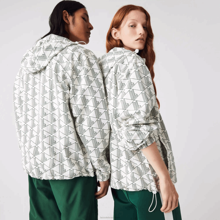 Lacoste blusão pulôver com estampa de monograma vivo homens branco verde pt2 88BL1291 - Image 3