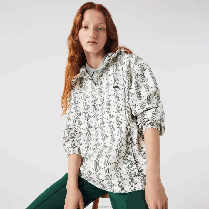 Lacoste blusão pulôver com estampa de monograma vivo homens branco verde pt2 88BL1291 - Image 7