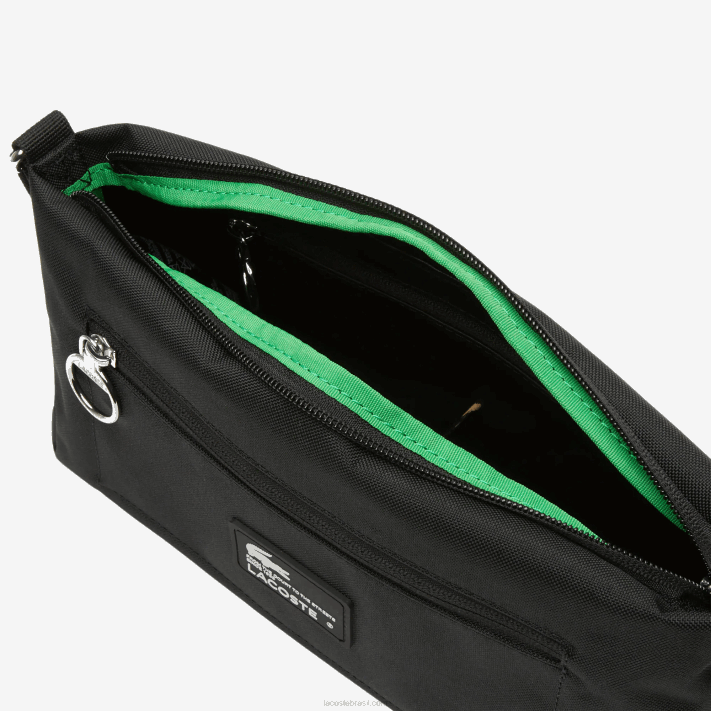 Lacoste bolsa com zíper de fibra reciclada mulheres patch noir l51 88BL1968 - Image 4