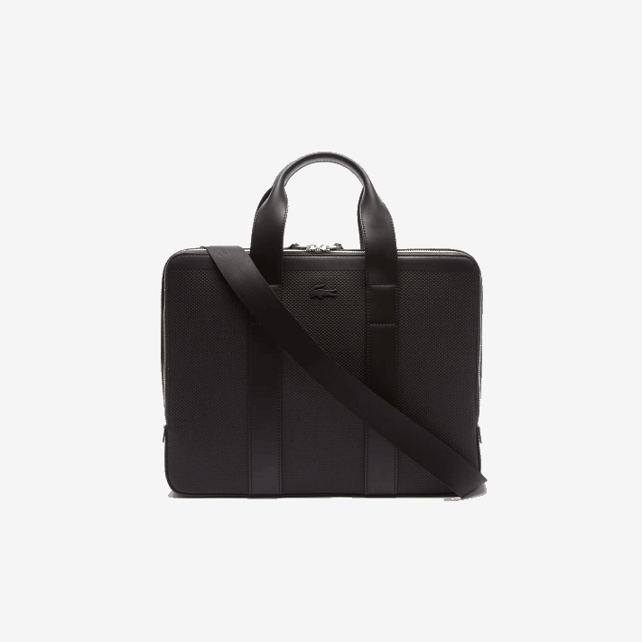 Lacoste bolsa de computador extra fina em couro pique chantaco homens preto 000 88BL2074 - Image 2