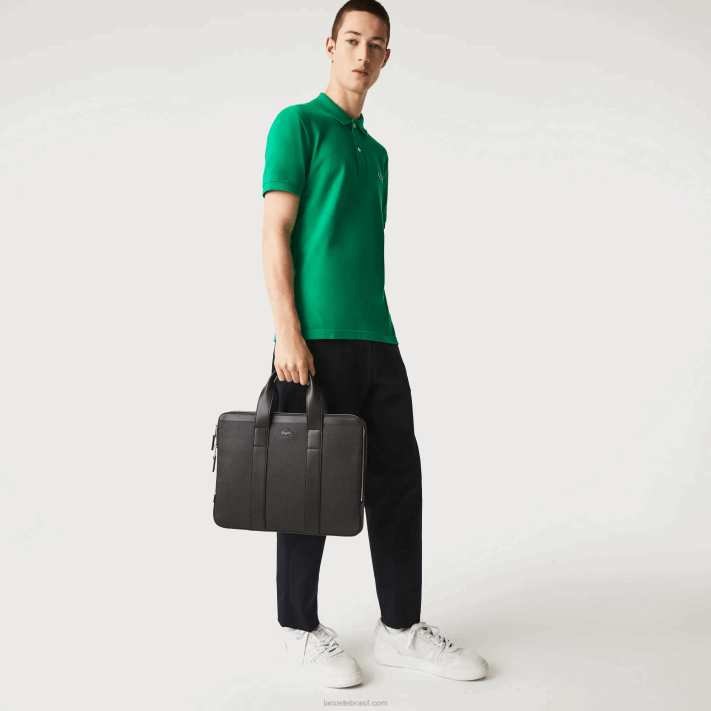 Lacoste bolsa de computador extra fina em couro pique chantaco homens preto 000 88BL2074 - Image 1