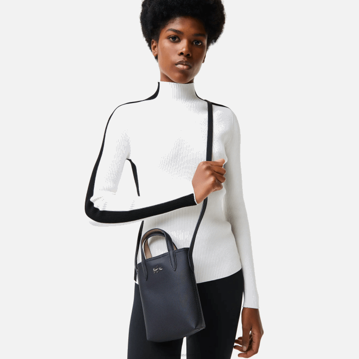 Lacoste bolsa de ombro reversível anna signature petit pique mulheres noir krema a91 88BL2871 - Image 1