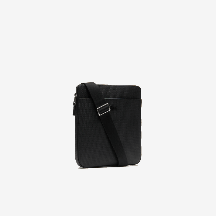 Lacoste bolsa plana chantaco couro piquê fosco com zíper homens preto 000 88BL2039 - Image 4