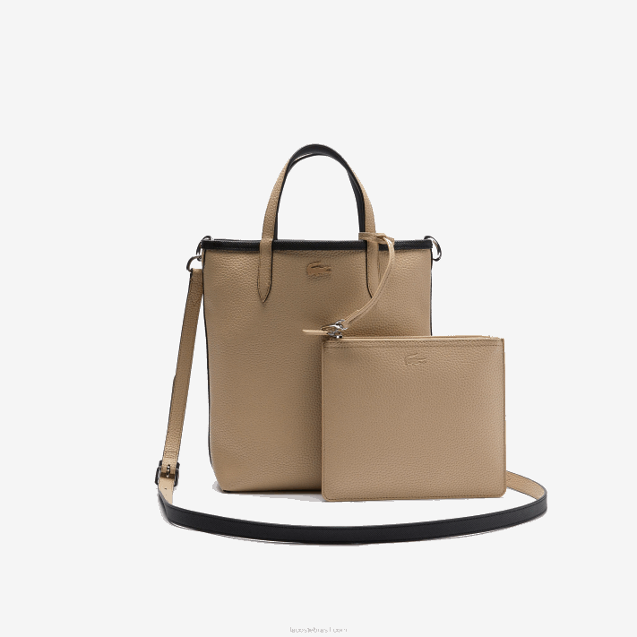 Lacoste bolsa tote reversível de lona revestida anna mulheres noir krema a91 88BL2830 - Image 7