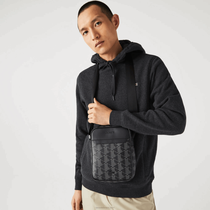 Lacoste bolsa vertical em canvas com monograma the blend homens monograma noir gris h45 88BL2038 - Image 1