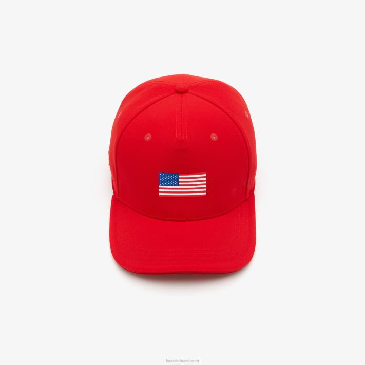 Lacoste boné ajustável da bandeira americana do esporte da taça dos presidentes homens vermelho 240 88BL2330 - Image 3