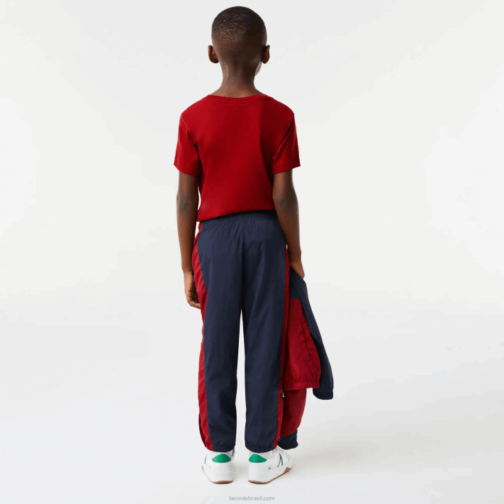 Lacoste calça de faixa contrastante crianças lub bordeaux azul marinho 88BL3225 - Image 3