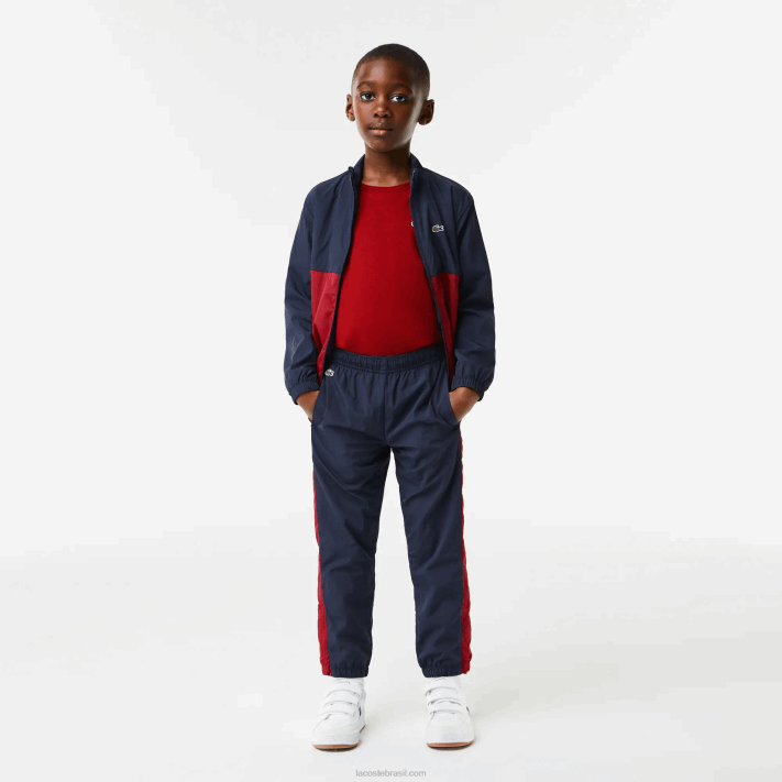 Lacoste calça de faixa contrastante crianças lub bordeaux azul marinho 88BL3225 - Image 4