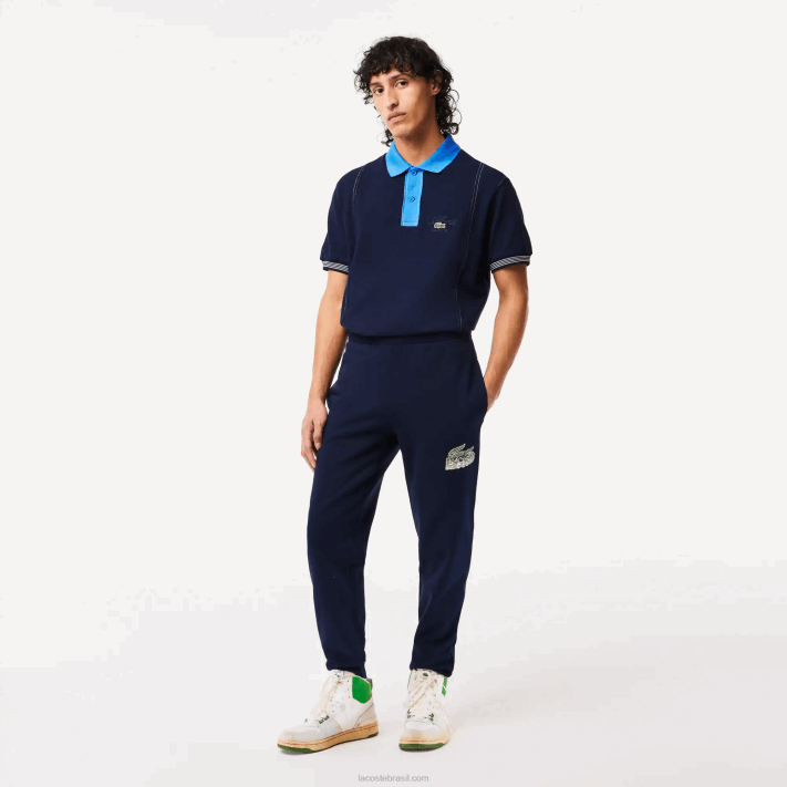 Lacoste calça de lã não escovada homens azul marinho 166 88BL309 - Image 1