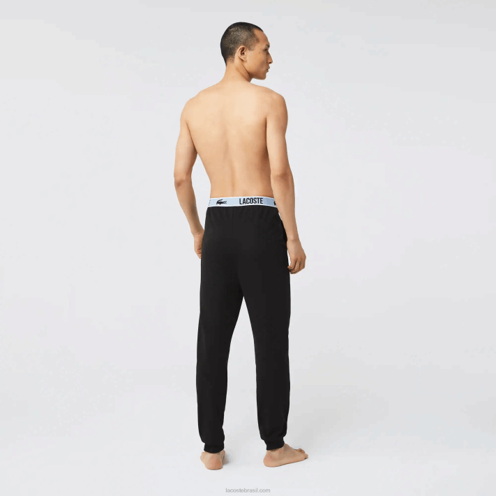 Lacoste calça de pijama com estampa de crocodilo de marca homens preto 031 88BL1523 - Image 3