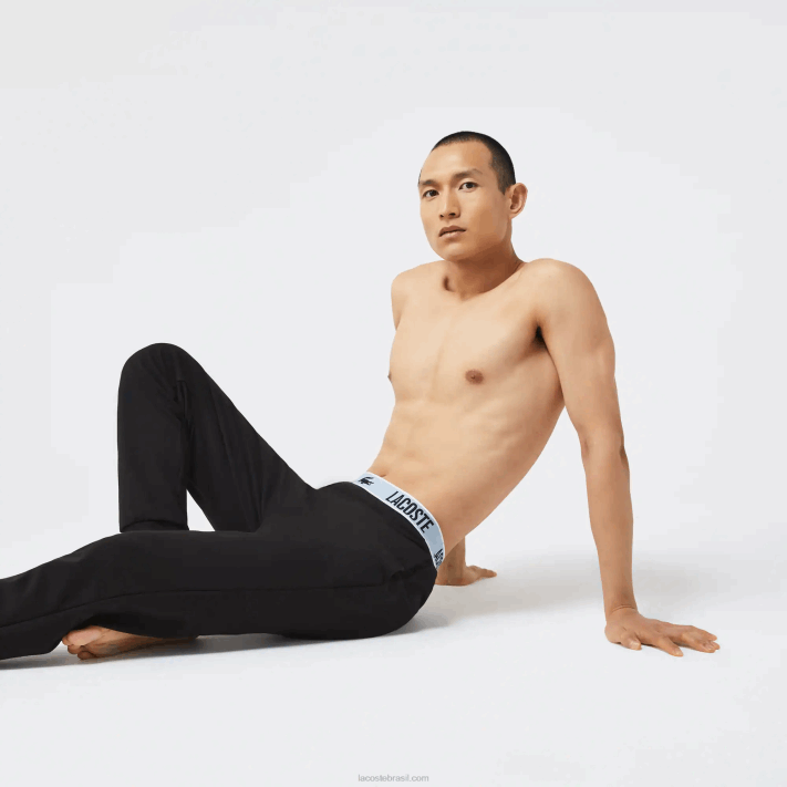 Lacoste calça de pijama com estampa de crocodilo de marca homens preto 031 88BL1523 - Image 4