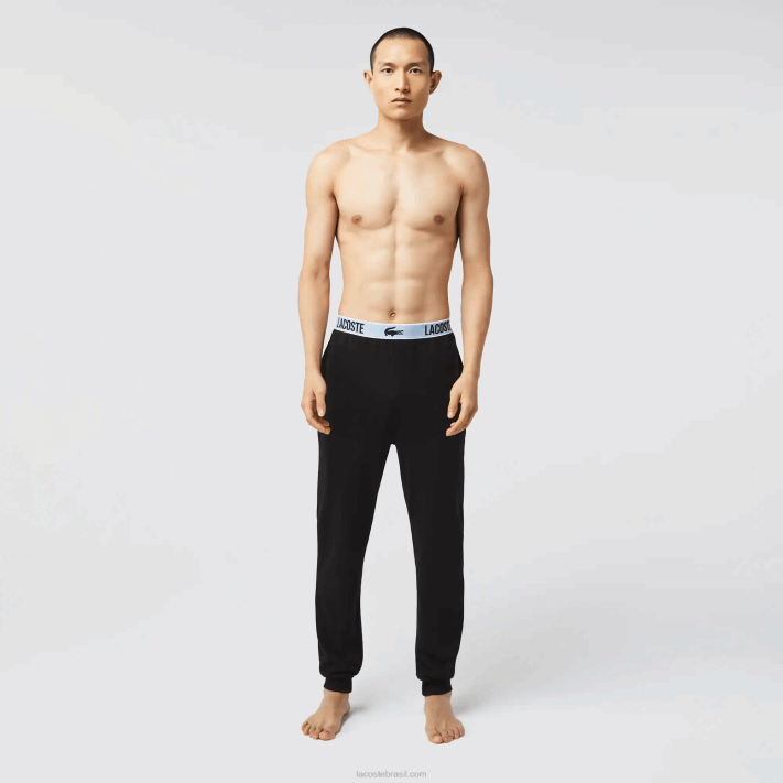 Lacoste calça de pijama com estampa de crocodilo de marca homens preto 031 88BL1523 - Image 1