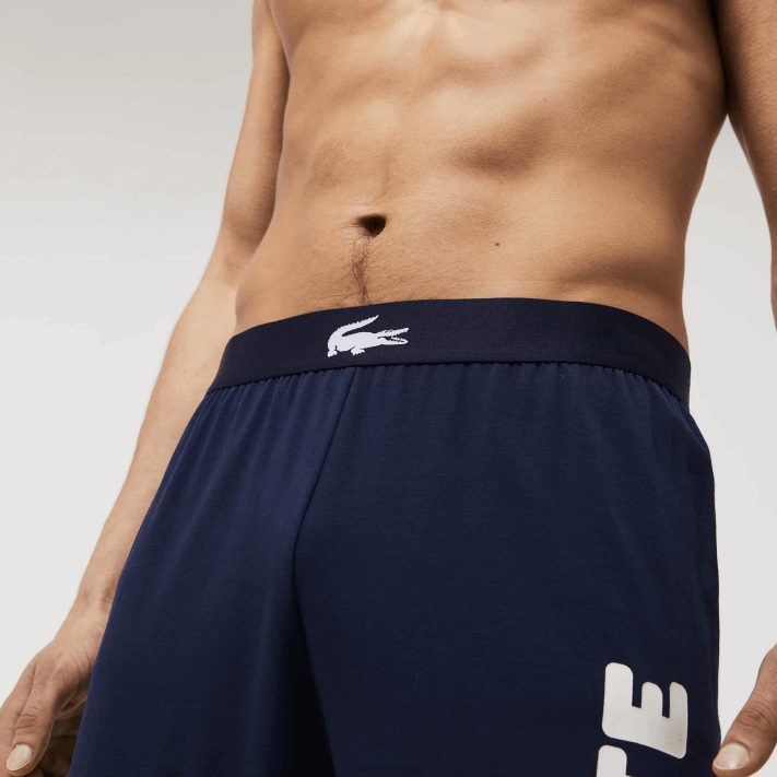 Lacoste calça de pijama de algodão com estampa de crocodilo homens azul marinho branco 525 88BL1456 - Image 2