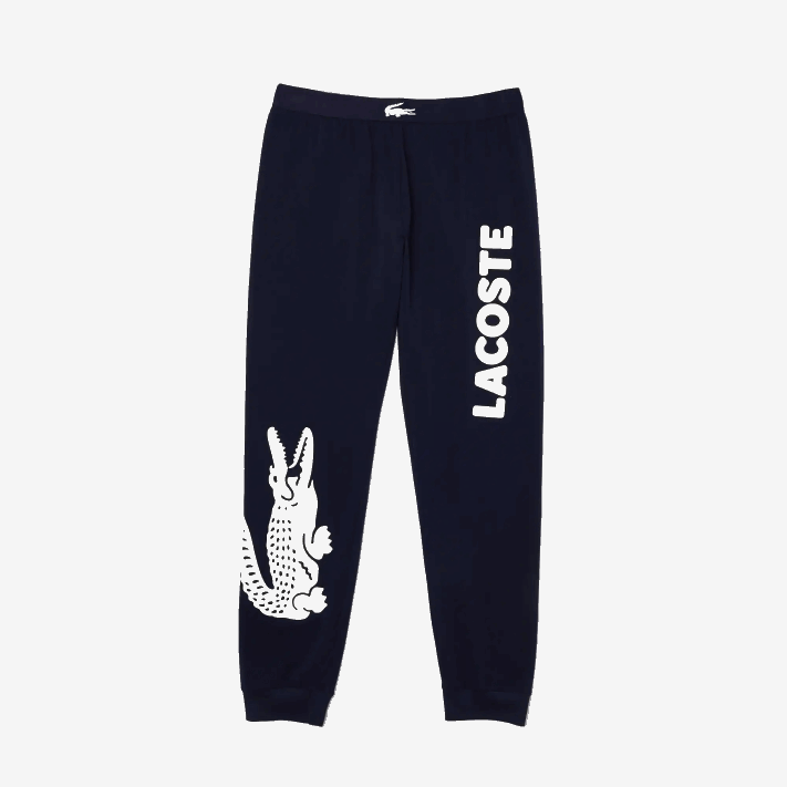 Lacoste calça de pijama de algodão com estampa de crocodilo homens azul marinho branco 525 88BL1456 - Image 5