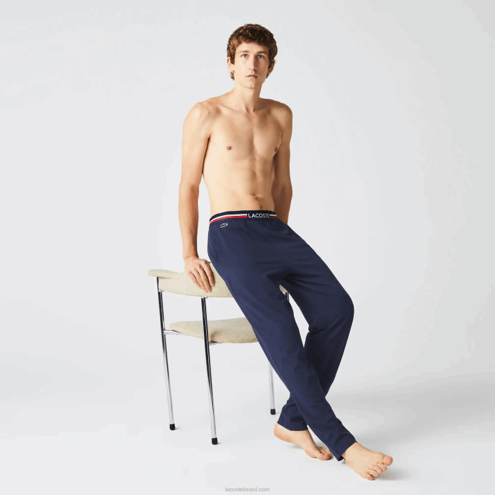 Lacoste calça de pijama de jérsei com cós tricolor homens azul marinho 166 88BL1402 - Image 2