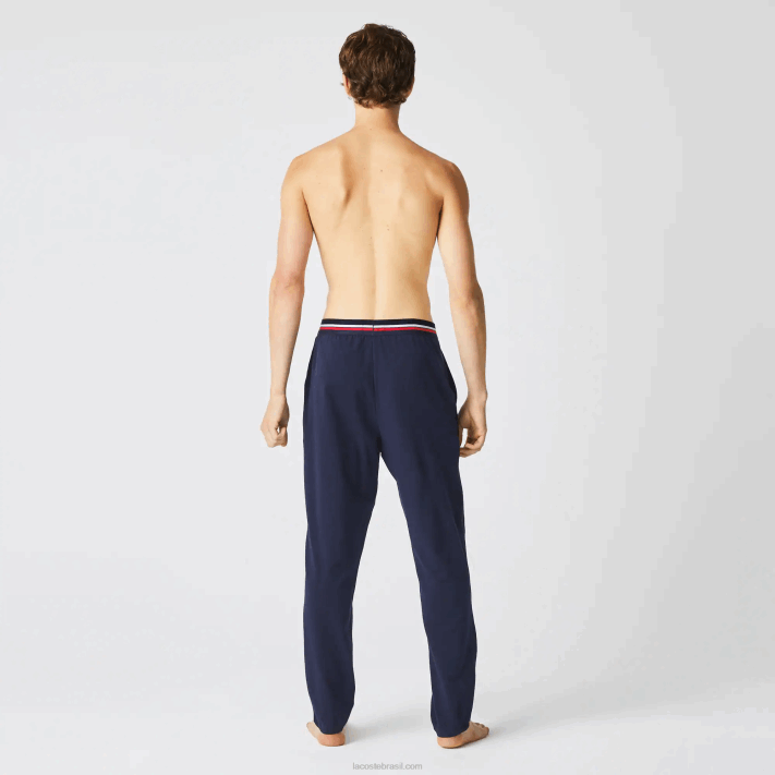 Lacoste calça de pijama de jérsei com cós tricolor homens azul marinho 166 88BL1402 - Image 3