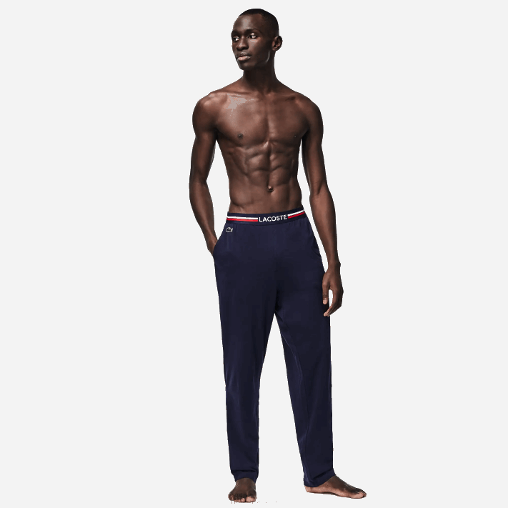 Lacoste calça de pijama de jérsei com cós tricolor homens azul marinho 166 88BL1402 - Image 5