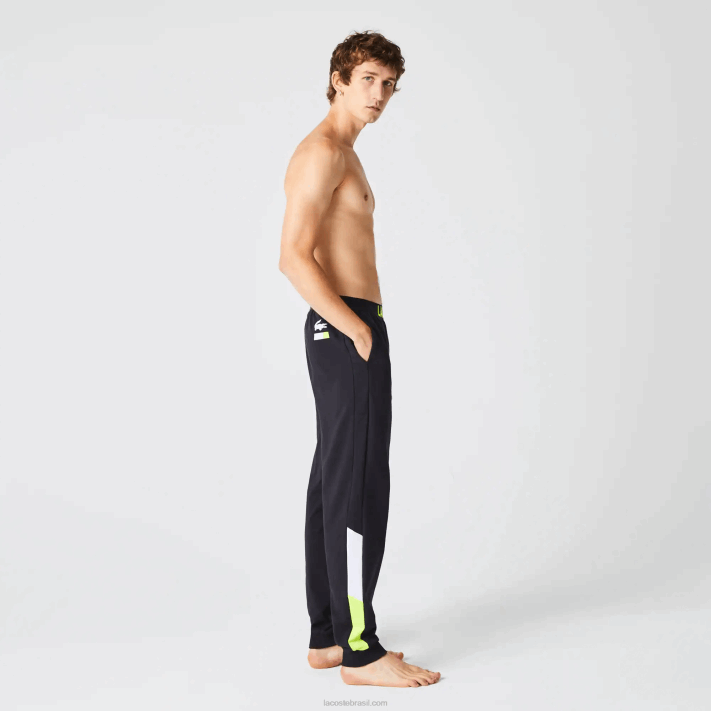 Lacoste calça de pijama de lã com logo oversized homens cinza escuro branco amarelo p44 88BL1566 - Image 2